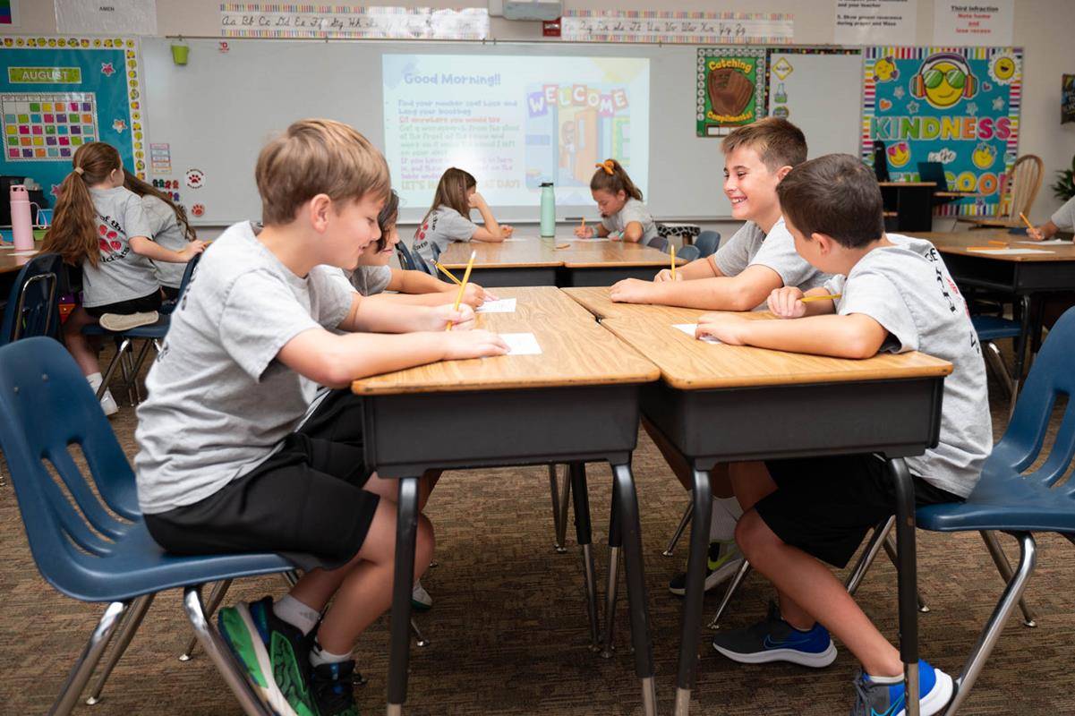 Students start the new year at St. Matthew School. Superintendent Dr. Greg Monroe is on campus for the first day of school. 