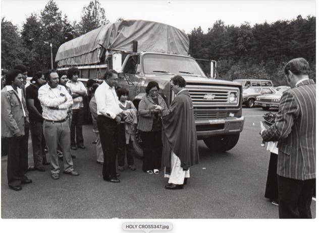 Hispanic migrant workers from were a part of Holy Cross since its mission days. They rode to Mass every Sunday in the truck pictured here.