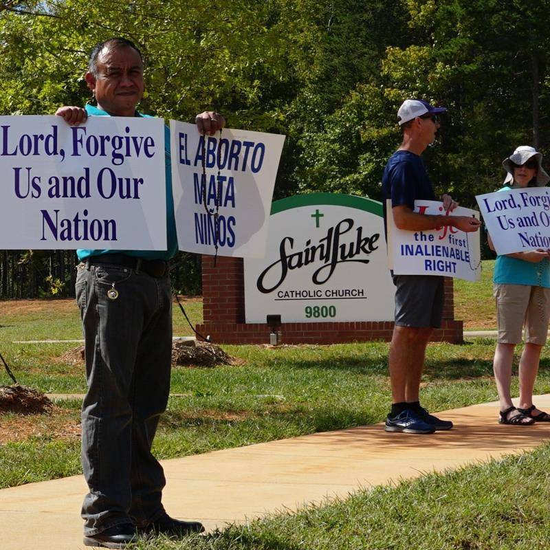 St. Luke Church parishioners gathered outside the Mint Hill church on Oct. 1 to show support for life. (Provided photos)