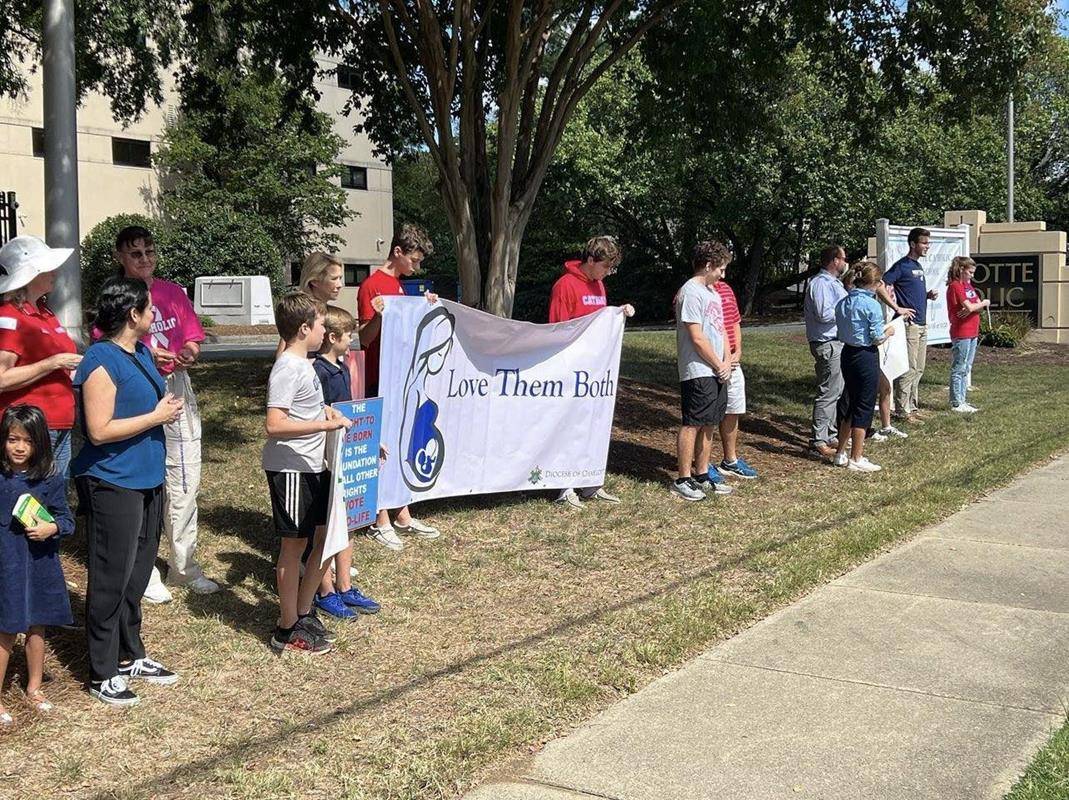Charlotte Catholic High School held its first Life Chain in front the Pineville-Matthews Road school in south Charlotte. (Provided photos)