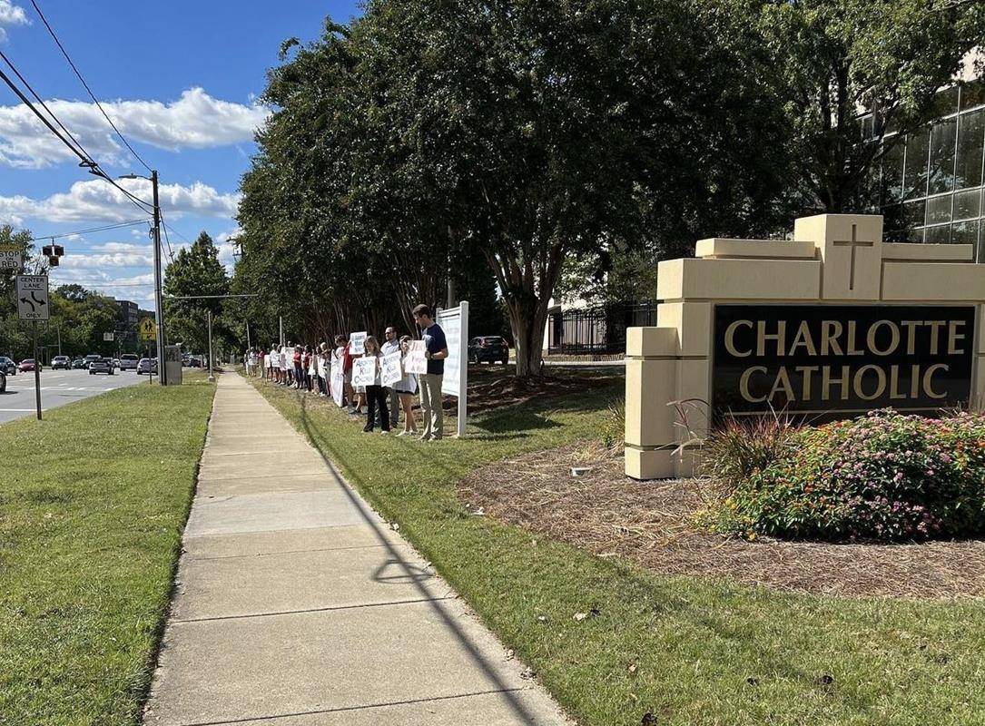 Charlotte Catholic High School held its first Life Chain in front the Pineville-Matthews Road school in south Charlotte. (Provided photos)