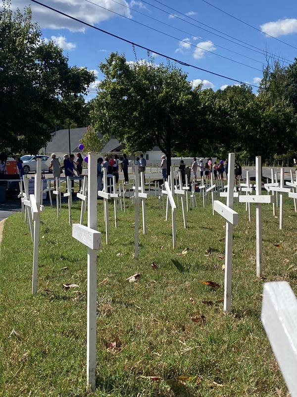 Around 175 people gathered outside St. Mark Church in Huntersville on Oct. 1, to join in the annual Life Chain. (Photos by Amy Burger)