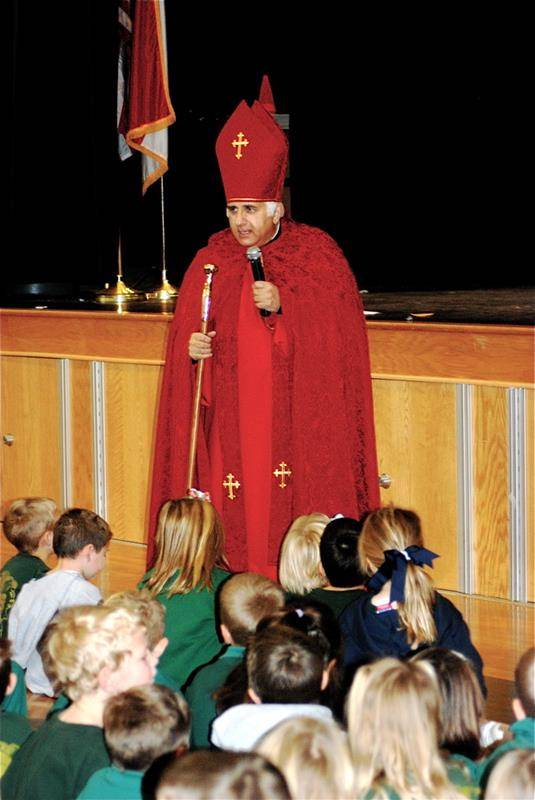 Msgr. Bellow dressed up as St. Nicholas in 2009. He continued this tradition every December while he served as pastor, and into retirement