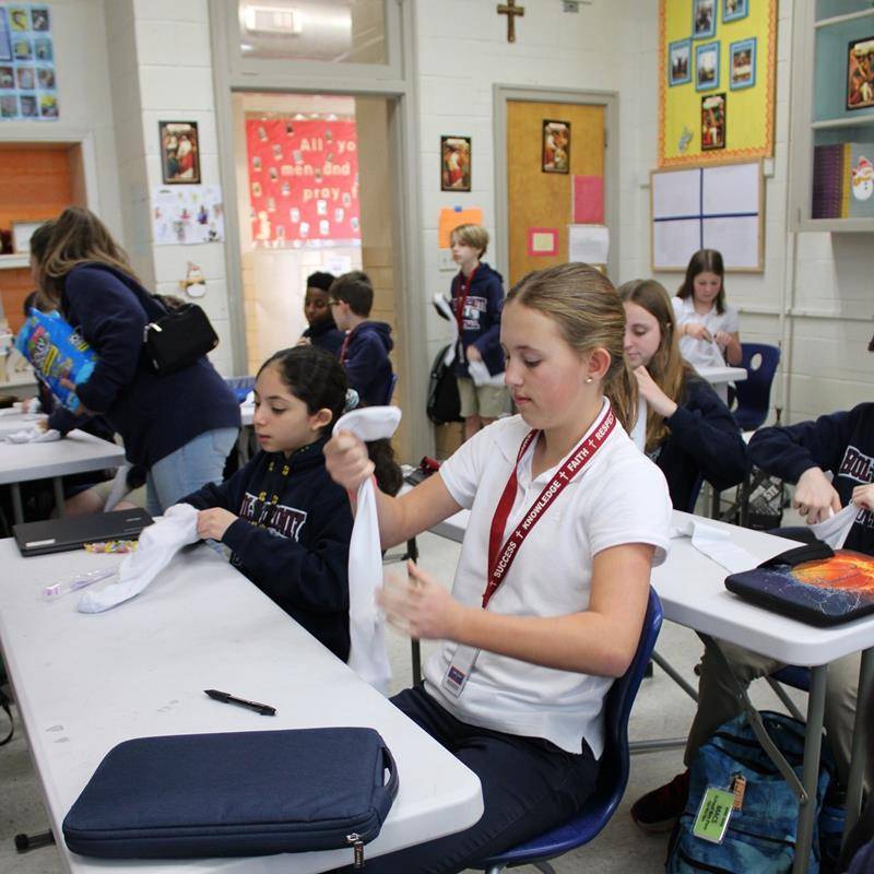 Monday at Holy Trinity Middle School, they celebrated the community. Families donated enough goodies to pack over 2,500 bag of birthday treats, toiletries and snacks for our charitable partners, Birthday Blessings, The Boys and Girls Club and Roof Above.