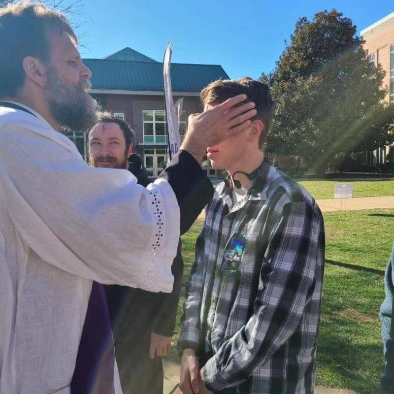 Western Carolina University Catholic Campus Ministry our Ash Wednesday liturgies on the lawn yesterday afternoon at the A.K. Hinds University Center.
