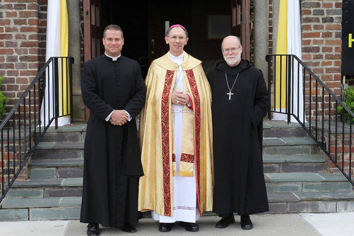 Father Matthew Kauth, Bishop Peter Jugis and Abbot-Placid annouce St. Joseph College Seminary in 2016