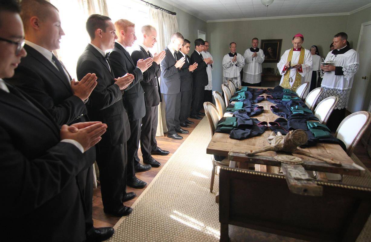 Bishop Jugis prays with seminarians at St. Joseph College Seminary