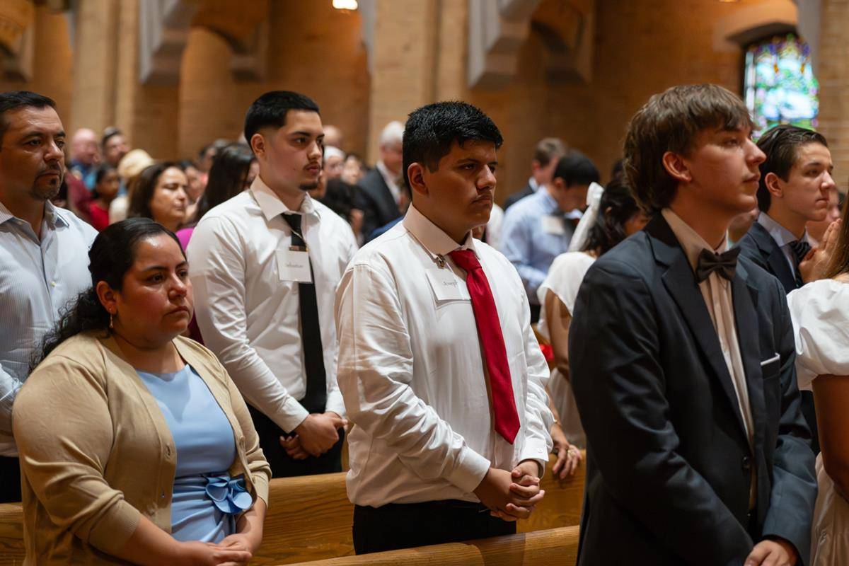 Confirmation candidates and their sponsors filled the pews of the historic Greensboro church.