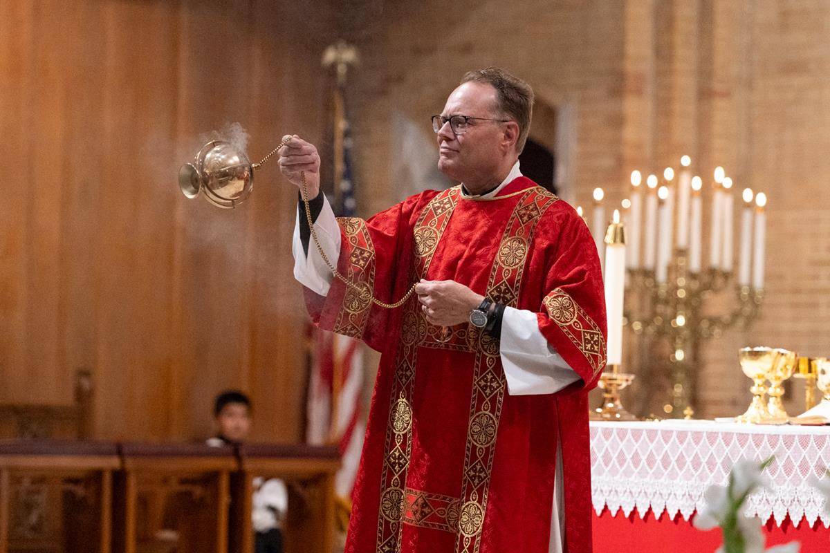 Our Lady of Grace's Deacon Jack Yarbrough served alongside the bishop at the confirmation Mass.