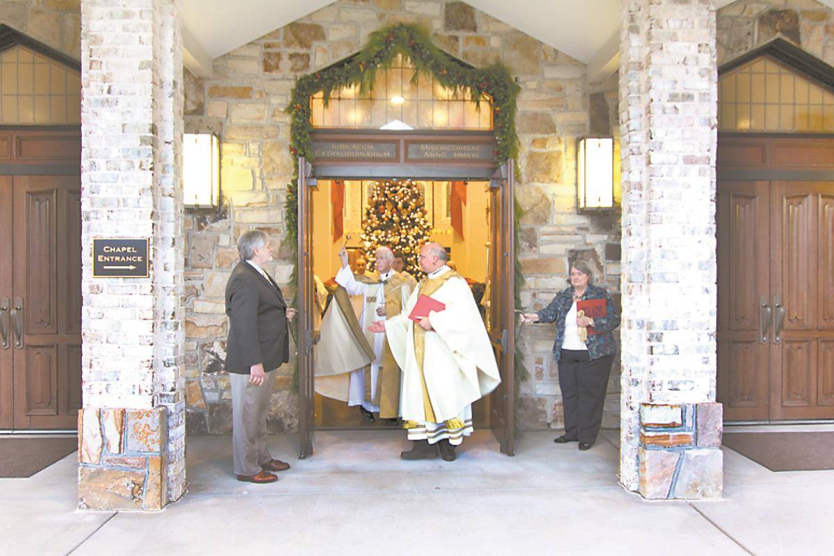 Monsignor Marcaccio with Bishop Curlin during the opening of the Holy Door at St. Pius X for the Vatican’s Jubilee Year of Mercy in 2016.