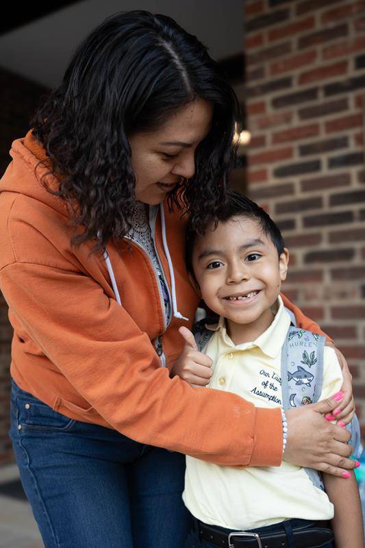 Lots of smiles on the first day of school at Our Lady of the Assumption School in Charlotte.