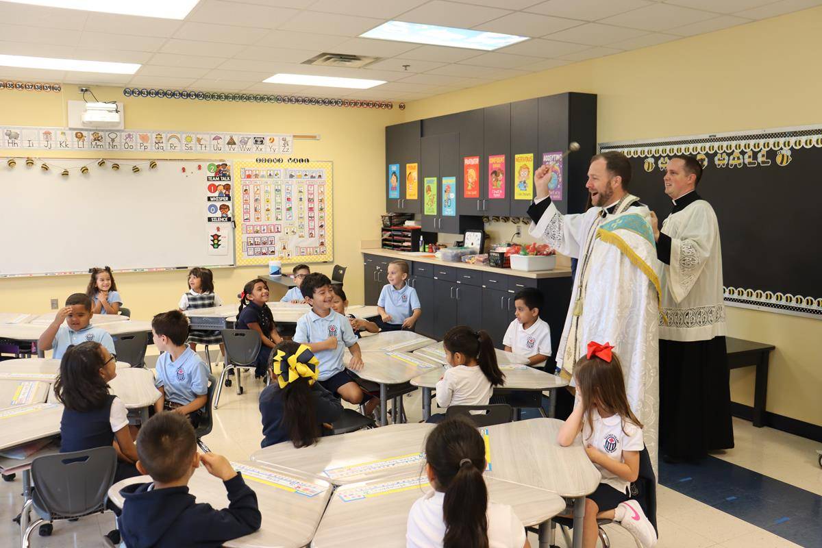 Classrooms at Sacred Heart School in Salisbury are blessed.