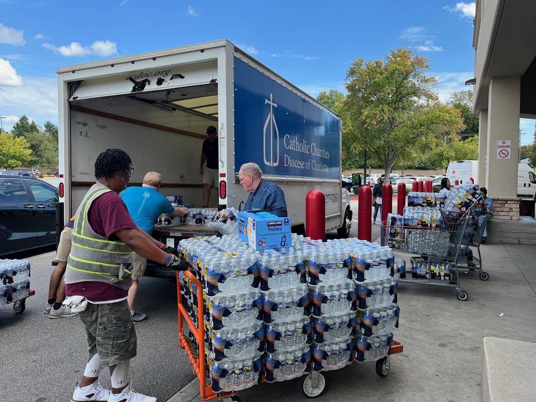 Catholic Charities Diocese of Charlotte loads up supplies to bring to those in need.