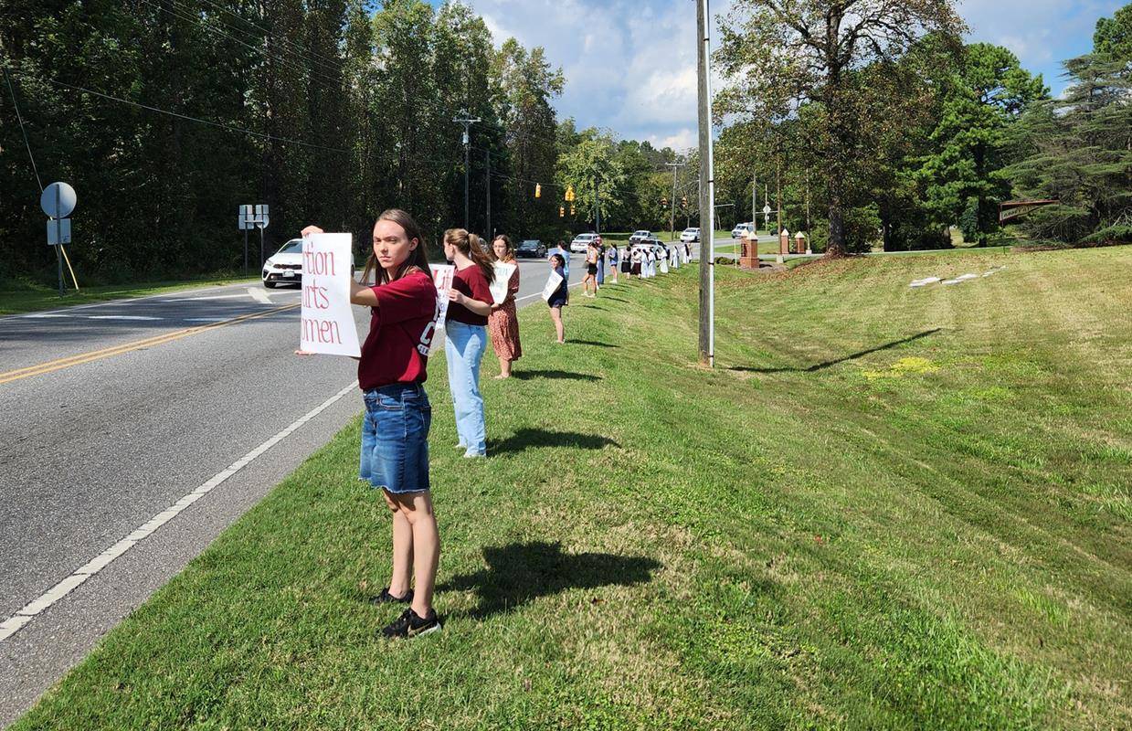 Students form a Life Chain at Belmont Abbey College.