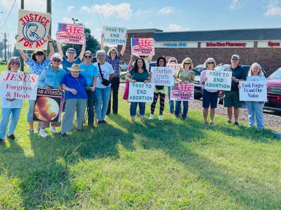 Supporters gather for a life chain at St. Therese Church in Mooresville.