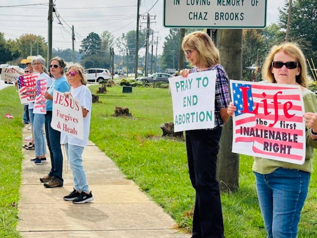 Supporters gather for a life chain at St. Therese Church in Mooresville.