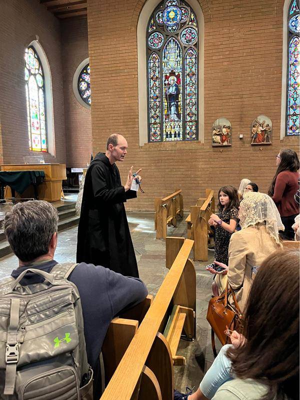 A group that started from St. Mary, Help of Christians Parish in Shelby was treated to a tour of the historic Belmont basilica by guest master Bendectine Brother Edward.