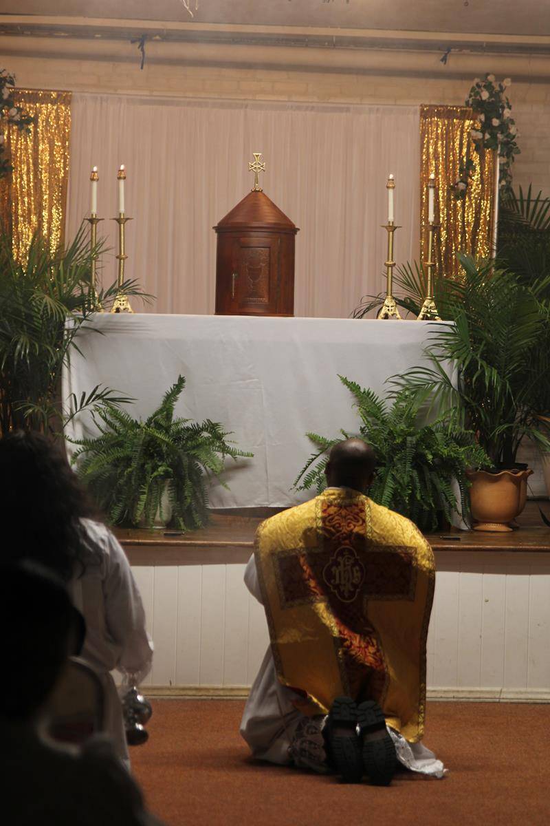 Fathers Sabastian and Sampson celebrate Mass on Holy Thursday at Our Lady of the Rosary Church in Lexington. (Photo provided)