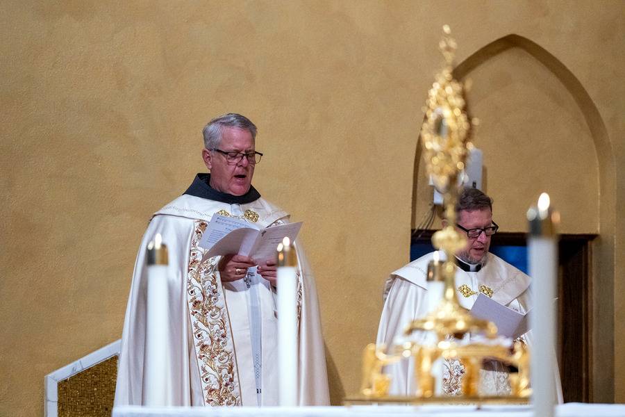 Bishop Michael Martin led the Holy Hour at St. Patrick Cathedral, noting that Pope Francis spent his final day on earth doing what he loved: celebrating the Good News of Easter with the People of God. (Photo by Troy Hull)