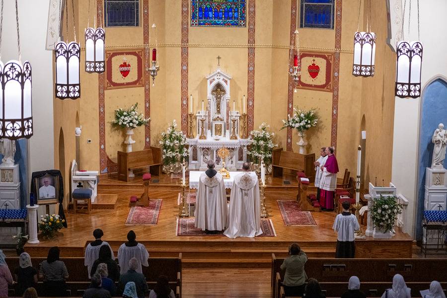 Bishop Michael Martin led the Holy Hour at St. Patrick Cathedral, noting that Pope Francis spent his final day on earth doing what he loved: celebrating the Good News of Easter with the People of God. (Photo by Troy Hull)