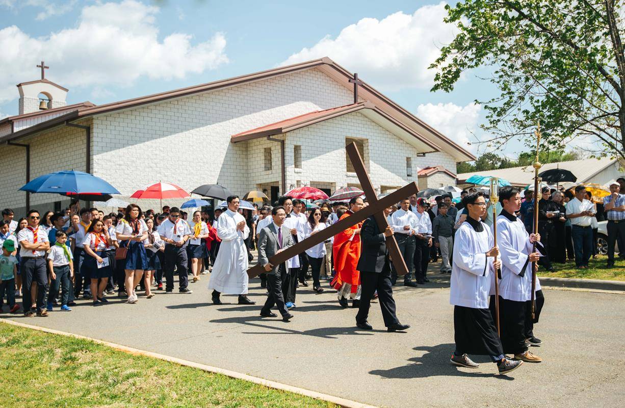 Faithful prayed the Stations of the Cross at St. Joseph Vietnamese Church in Charlotte. (By Tara Heilingoetter)