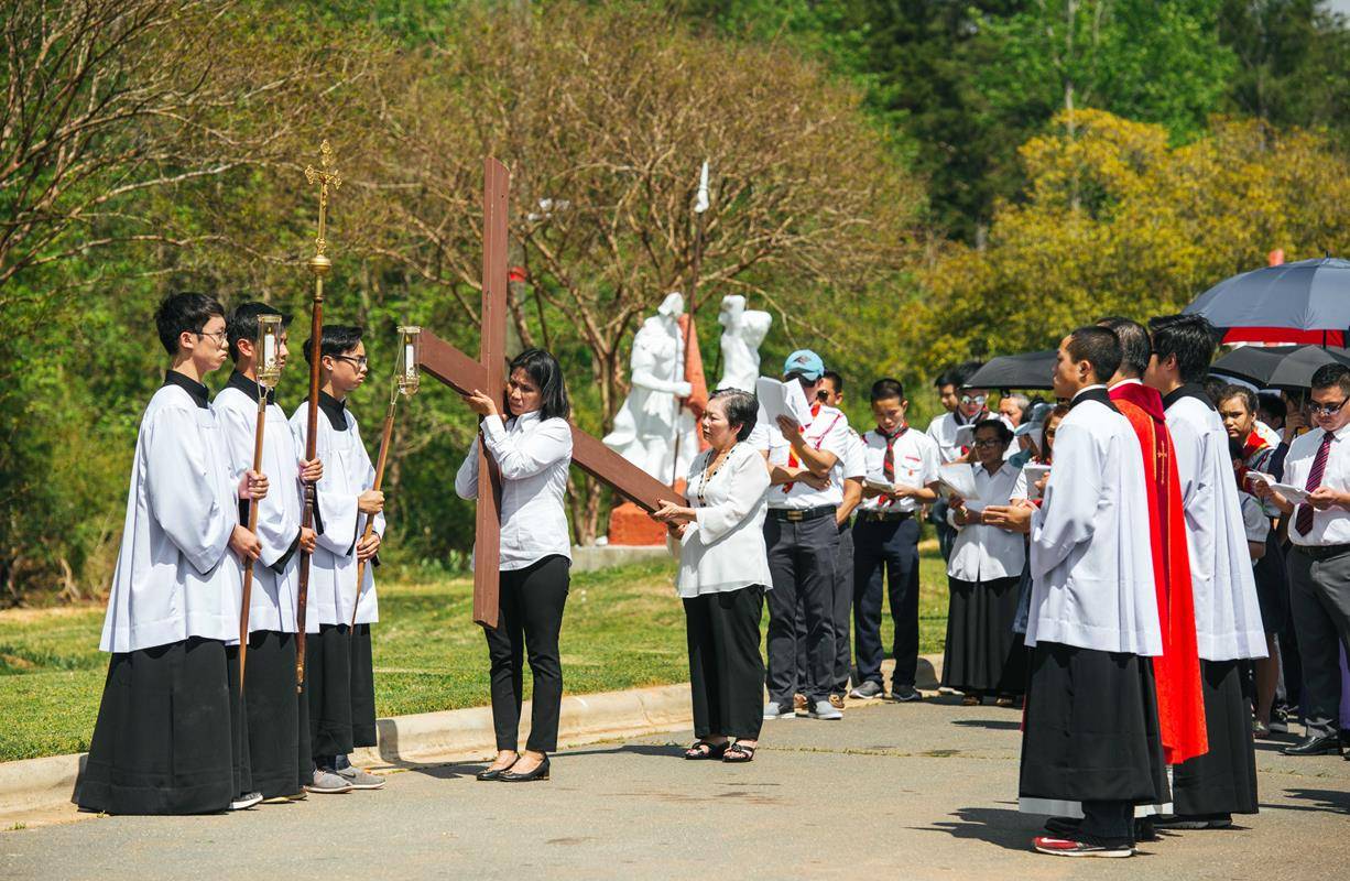 Faithful prayed the Stations of the Cross at St. Joseph Vietnamese Church in Charlotte. (By Tara Heilingoetter)