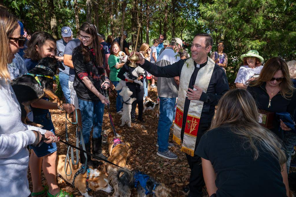 Father Patrick Cahill and Father Binoy Davis blessed cats, dogs, birds and even some reptile friends for the Feast of St. Francis of Assisi at St. Matthew Church in Charlotte. 