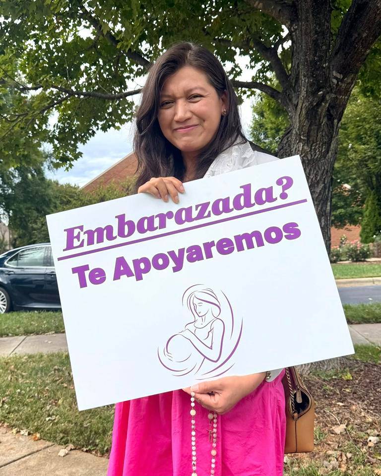Faithful show support for life during a Life Chain outside St. Mark Church in Huntersville. 